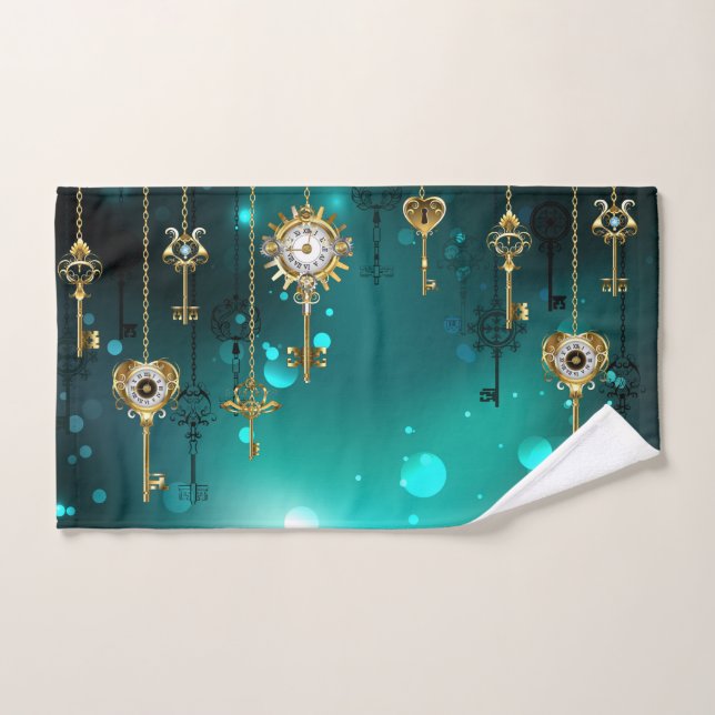 Toalha De Mão Chaves de Esqueleto Anticas em Fundo Verde (Toalha de mão)
