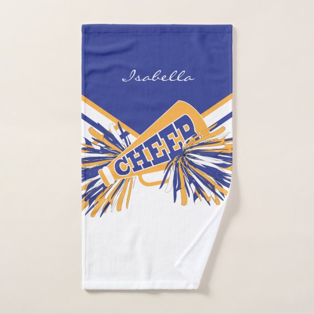 Toalha De Mão Cheerleader em azul, Dourado e branco (Toalha de mão)