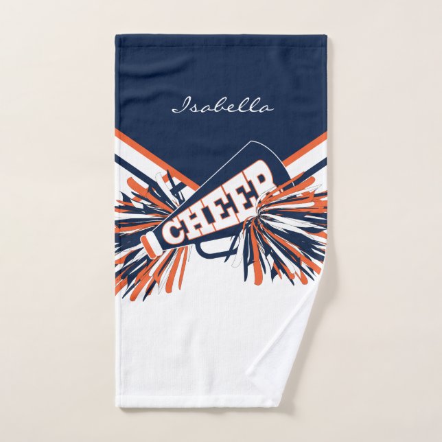 Toalha De Mão Cheerleader em azul, laranja e branco (Toalha de mão)