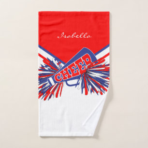 Toalha De Mão Cheerleader em branco, vermelho e azul