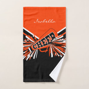 Toalha De Mão Cheerleader em laranja, preto e branco