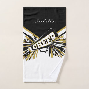 Toalha De Mão Cheerleader em preto, branco e Dourado