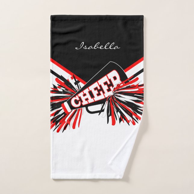 Toalha De Mão Cheerleader em preto, branco e vermelho (Toalha de mão)