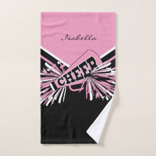Toalha De Mão Cheerleader em preto, rosa e branco