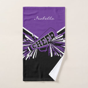 Toalha De Mão Cheerleader em preto, roxo e branco