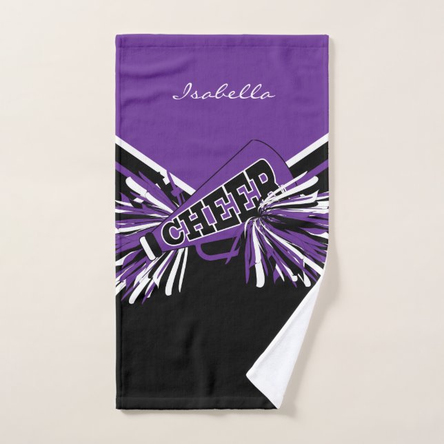 Toalha De Mão Cheerleader em preto, roxo e branco (Toalha de mão)