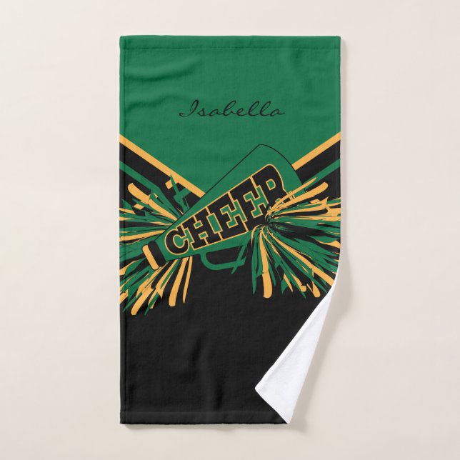 Toalha De Mão Cheerleader em verde, Dourado e preto (Toalha de mão)