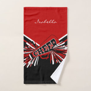 Toalha De Mão Cheerleader em vermelho escuro, preto e branco