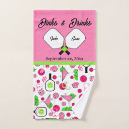 Toalha De Mão Chuveiro de Noiva Pickleball Dinks & Drinks Pink C