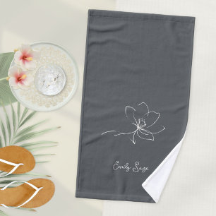 Toalha De Mão Cinza Ardósia Marfim Arte Floral Minimalista Zen