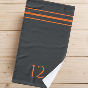 Toalha De Mão Cinza Laranja Stripes e Número Personalizado do Jo