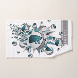 Toalha De Mão cinza teal esferas de cesto estrelas raparigas mon