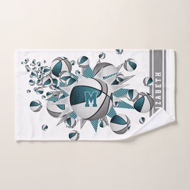 Toalha De Mão cinza teal esferas de cesto estrelas raparigas mon (Toalha de mão)