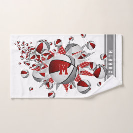 Toalha De Mão cinza vermelha esferas de cesto estrelas raparigas