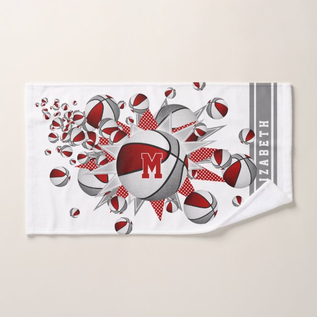 Toalha De Mão cinza vermelha esferas de cesto estrelas raparigas (Toalha de mão)