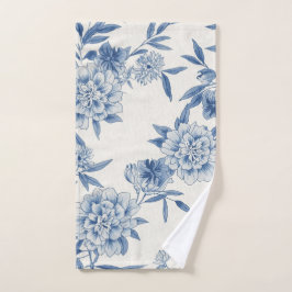 Toalha De Mão Clássico Padrão de Toile Floral Azul em Aquarela B