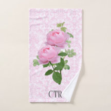 Toalha de mão com rosas cor-de-rosa monograma em d