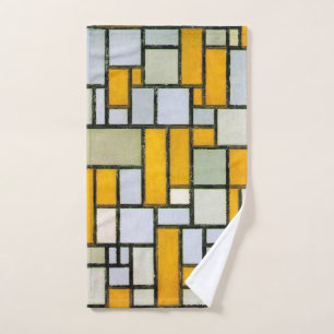 Toalha De Mão Composição Amarelo e Cinza, Mondrian