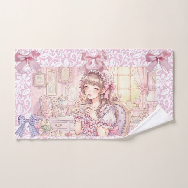 Toalha De Mão Coquette Tea Time – Pastel Ribbon  (Toalha de mão)