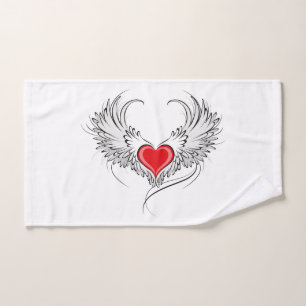 Toalha De Mão Coração Anjo Vermelho com asas