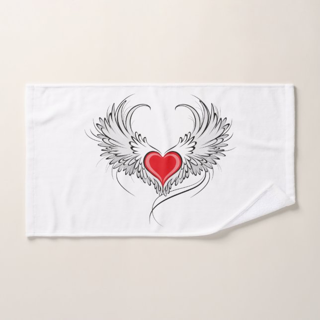 Toalha De Mão Coração Anjo Vermelho com asas (Toalha de mão)