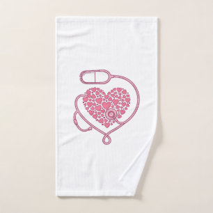 Toalha De Mão Coração Estetoscópio Amor Médico Desenho de Camisa