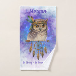 Toalha De Mão Coruja Tribal - Seja Forte, Corajosa, Seja gentil 
