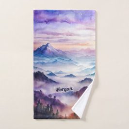 Toalha De Mão Costura de montanha de aquarela personalizada