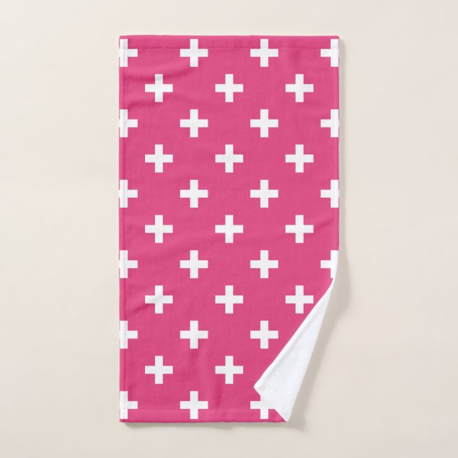 Toalha De Mão Cruzes de polca branca em fuchsia (Toalha de mão)