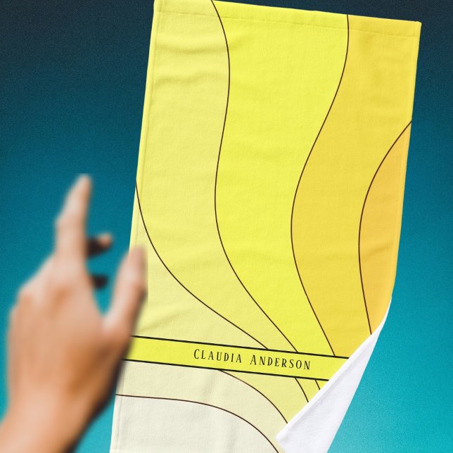 Toalha De Mão Curvas de onda amarelas Nome (Criador carregado)