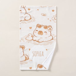 Toalha De Mão Custom Name Cute Capybara With Sunglasses Kids