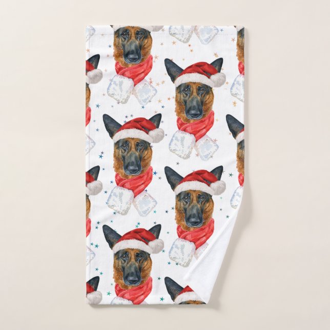 Toalha De Mão Cute German Shepherd Dog Christmas Pattern (Toalha de mão)
