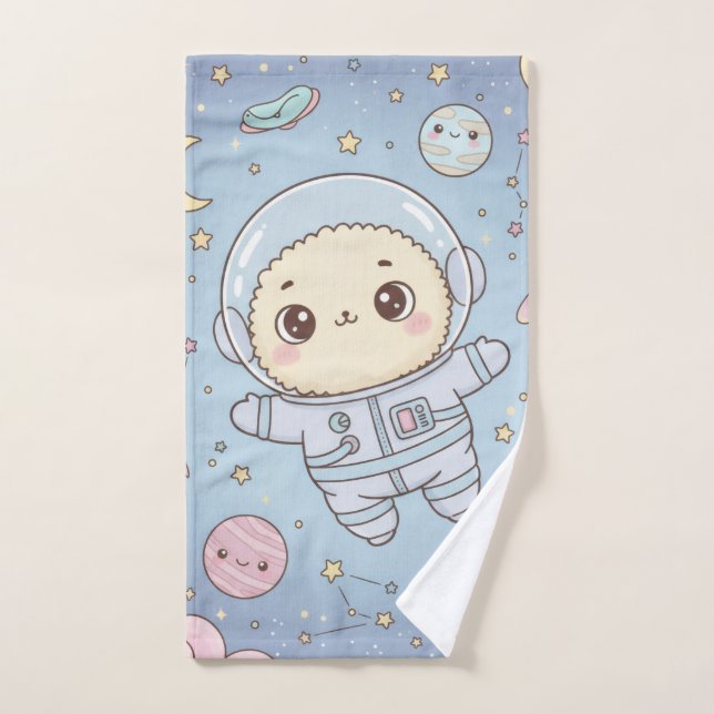 Toalha De Mão Cute Kawaii Space - Astronaut and Smiling Moon (Toalha de mão)