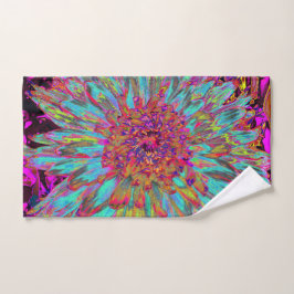 Toalha De Mão Dália Decorativa do Abstrato Azul-Teal Psicodélico