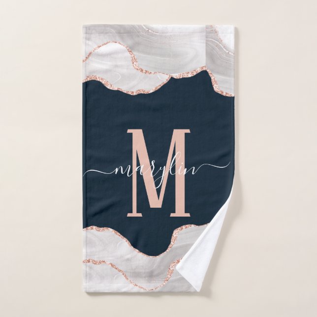 TOALHA DE MÃO DC WHITE & ROSA DOURADO BLACK FOGRA AGATE MONOGRAM (Toalha de mão)