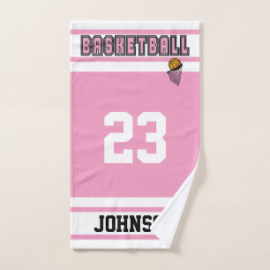 Toalha De Mão 🏀 de Basquete Rosa e Branco