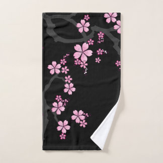 Toalha De Mão Design japonês Black Pink Sakura: