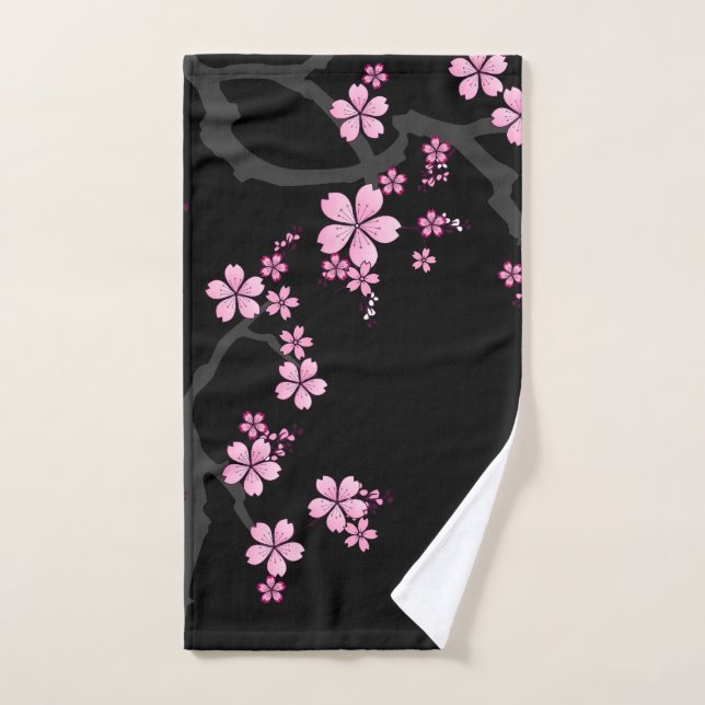 Toalha De Mão Design japonês Black Pink Sakura: (Toalha de mão)
