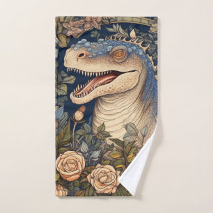 Toalha De Mão Dinossauro e flores estilo art nouveau