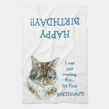 Toalha de mão do feliz aniversario de gato de