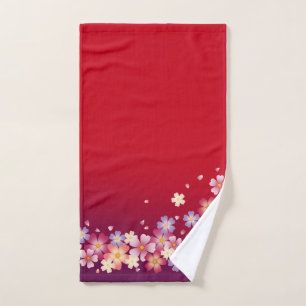 Toalha De Mão Doce Sakura Brilhante Kimono Estilo Vermelho e Rox