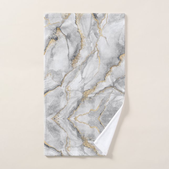 Toalha De Mão Dourado Marble White Silver Bonito (Toalha de mão)