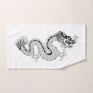 Toalha De Mão Dragão preto e branco