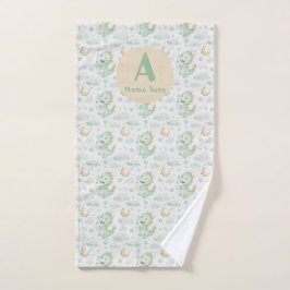 Toalha De Mão Dragão Verde Bebê Nome Personalizado de Aquarela