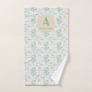 Toalha De Mão Dragão Verde Bebê Nome Personalizado de Aquarela