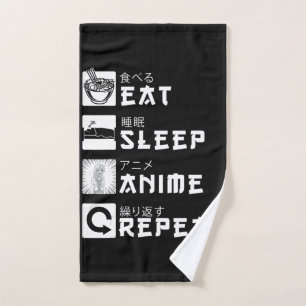Toalha De Mão Eat Sleep Anime Repete O Passo Japonês Do Manga