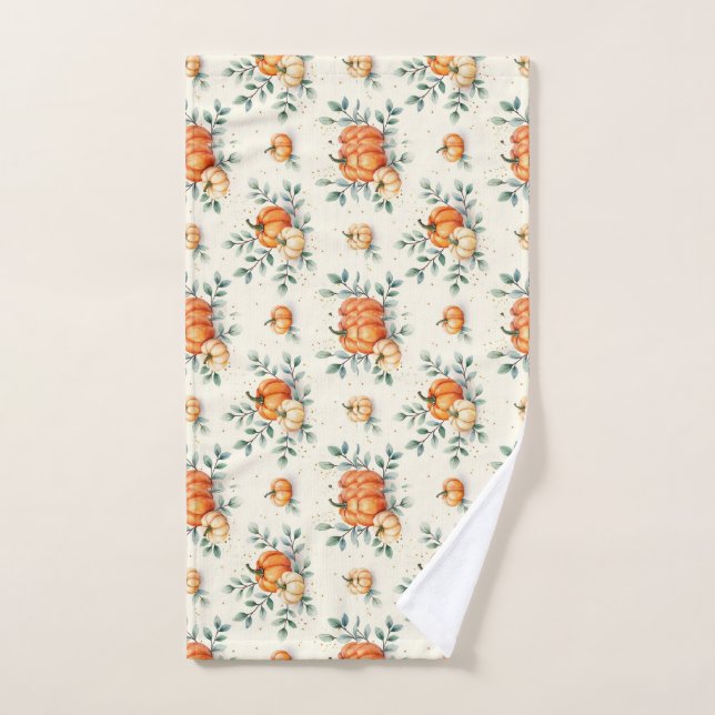 Toalha De Mão  Elegant Autumn Pumpkin and Eucalyptus Watercolor (Toalha de mão)