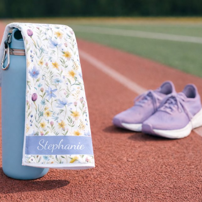 Toalha De Mão Elegant Blue Purple Wildflower Name Sports (Criador carregado)