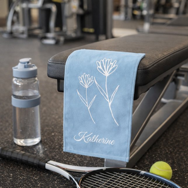 Toalha De Mão Elegant Dusty Blue Simple Flower Sports (Criador carregado)