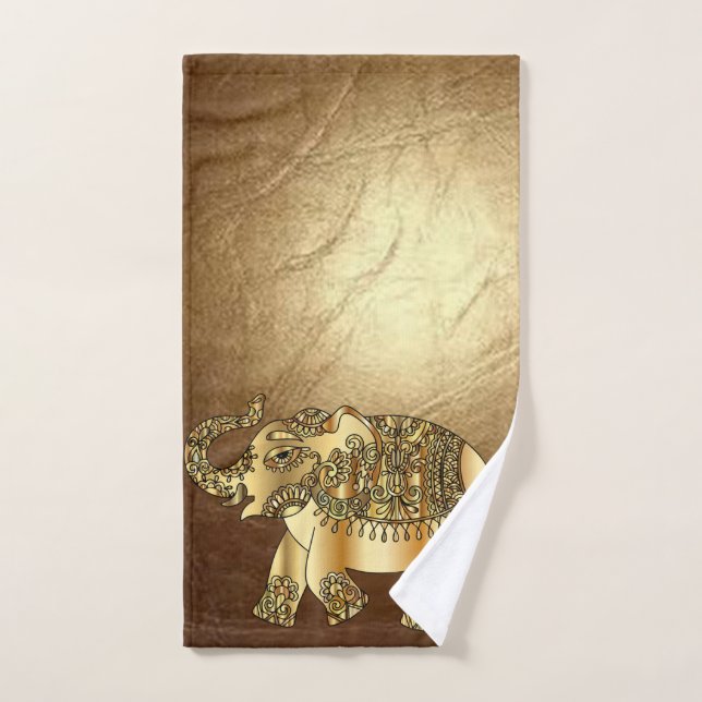 Toalha De Mão Elegante Dourado Paisley Elephant Faux Leather (Toalha de mão)
